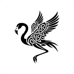 bird Flamingo silhouette in animal celtic knot, irish, nordic illustration