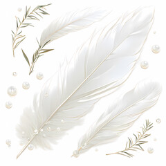 Luxurious Swan Feathers and Sparkling Pearls in a Dreamy Composition