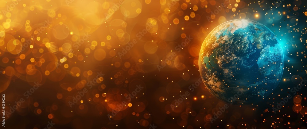 Wall mural world globe with bokeh effect and dark background. view on planet earth from space.
