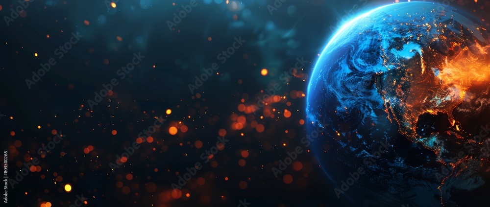 Wall mural world globe with bokeh effect and dark background. view on planet earth from space.