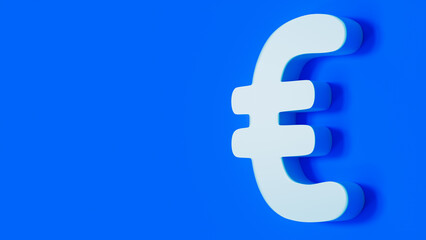 Euro icon on blue stage isolated, currency and economy theme, 3d illustration, horizontal image