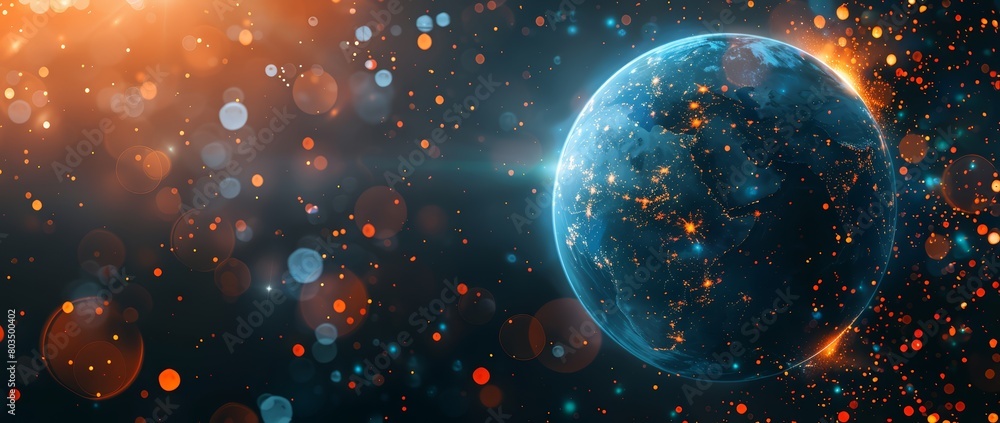 Wall mural world globe with bokeh effect and dark background. view on planet earth from space.