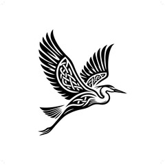 Heron bird silhouette in animal celtic knot, irish, nordic illustration