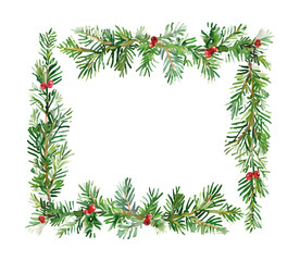 rectangle wreath christmas frame watercolor digital painting good quality