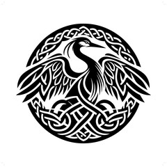 Heron bird silhouette in animal celtic knot, irish, nordic illustration