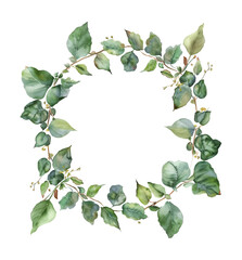 Fototapeta premium circle frame flower leaf watercolor digital painting good quality