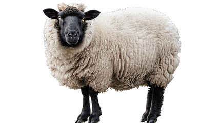 A fluffy white sheep with a black face on a transparent background. PNG format, This PNG file, with...