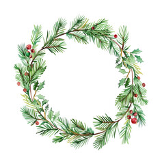circle wreath christmas frame watercolor digital painting good quality