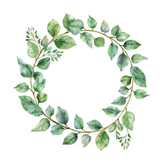 circle frame flower leaf watercolor digital painting good quality