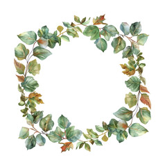 Fototapeta premium circle frame flower leaf watercolor digital painting good quality