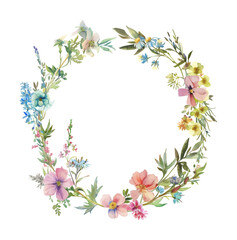 Fototapeta premium flowers wreath watercolor digital painting good quality