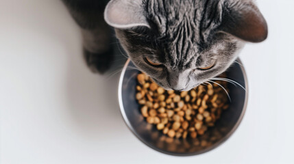 cat with cat food in a bowl - Powered by Adobe
