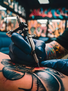 Tatuador trabajando en la tienda