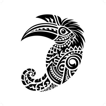 recommend clip art: hornbill bird  silhouette in animal ethnic, polynesia tribal illustration