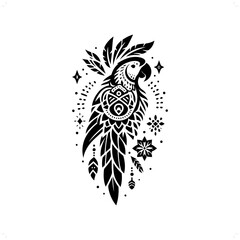 parrot bird silhouette in bohemian, boho, nature illustration