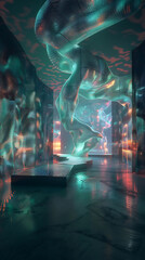 Futuristic 3D Scene with Organic Figures in Turquoise and Orange