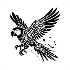 parrot bird silhouette in bohemian, boho, nature illustration