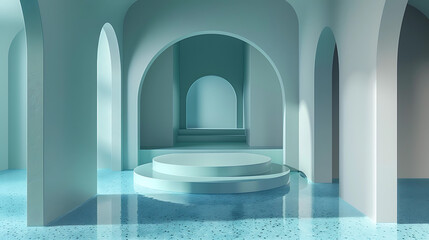 Turquoise Product Display Set with Arches and Stairs
