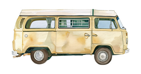 retro mini van watercolor digital painting good quality