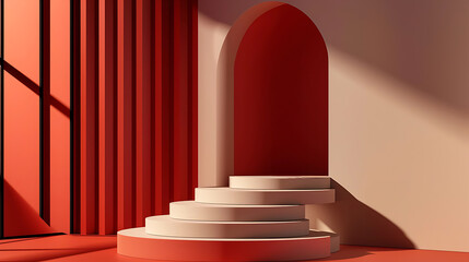 Dark Orange 3D Product Display with Arches and Stairs