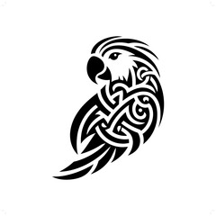 parrot bird  silhouette in animal celtic knot, irish, nordic illustration