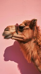 Stylish camel wearing sunglasses against pink background