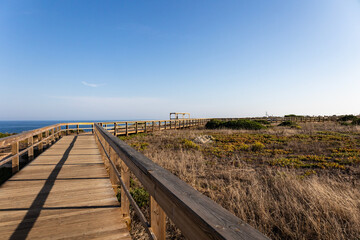 Boardwalk walkway in Lagos, Algarve, Portugal. October 10, 2023.