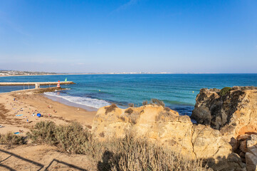 Panoramic view, Ponta da Piedade near Lagos in Algarve, Portugal. Lagos, Portugal on October 10, 2023.