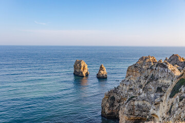 Panoramic view, Ponta da Piedade near Lagos in Algarve, Portugal. Lagos, Portugal on October 10,...