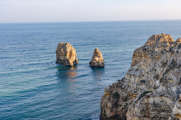 Fototapeta premium Panoramic view, Ponta da Piedade near Lagos in Algarve, Portugal. Lagos, Portugal on October 10, 2023.
