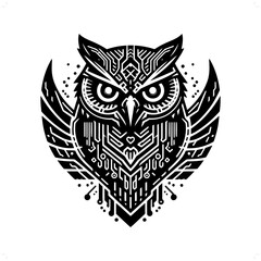 owl bird silhouette in animal cyberpunk, modern futuristic illustration