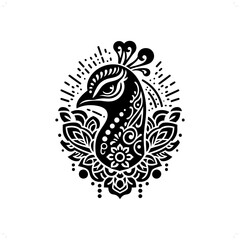Peacock silhouette in bohemian, boho, nature illustration