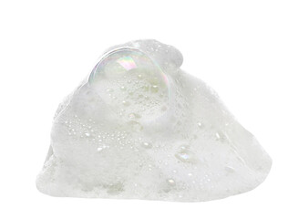 Soap foam, colorful bubbles isolated on white