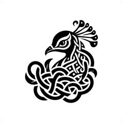 Peacock silhouette in animal celtic knot, irish, nordic illustration