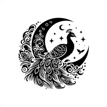 recommend clip art: Peacock silhouette in bohemian, boho, nature illustration
