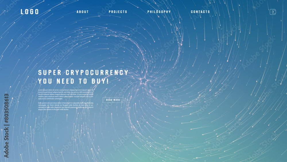 Poster landing page abstract design with particle tunnel. colorful template for website or app.