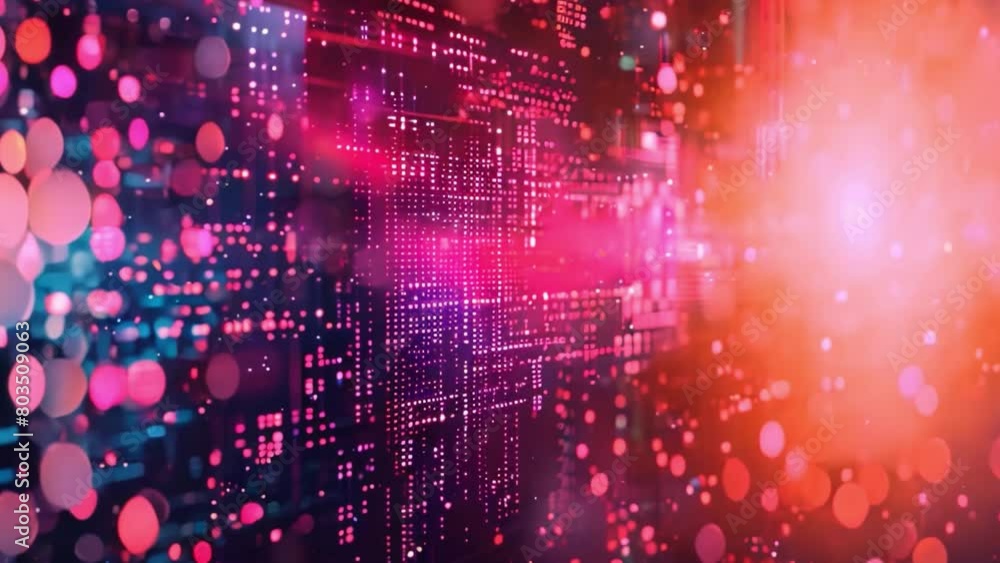 Leinwandbilder Vibrant hues and light patterns represent a dynamic digital data flow on a futuristic interface.