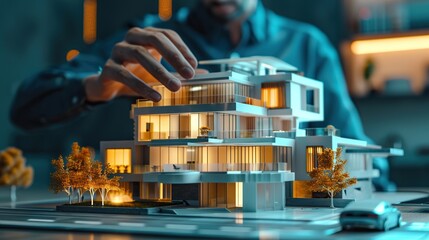 A person is looking at a model of a housing development.

