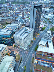 Beautiful Aerial View of Sheffield City Centre at Just After Sunset. England United Kingdom. April...