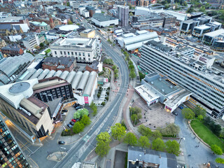 Beautiful Aerial View of Sheffield City Centre at Just After Sunset. England United Kingdom. April 29th, 2024