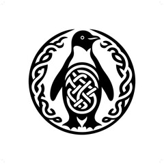 Penguin silhouette in animal celtic knot, irish, nordic illustration
