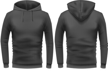 3d Realistic Black Hooded Sweatshirt Illustration Front Back View