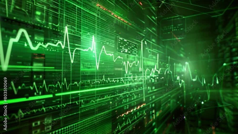 Poster A digital medical background featuring a green and black color scheme with a line graph displayed prominently.