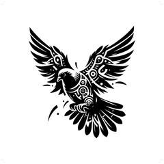 Pigeon bird silhouette in animal cyberpunk, modern futuristic illustration
