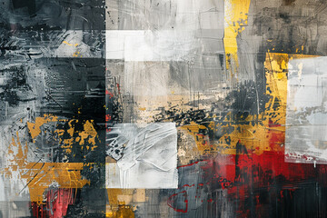 Wall piece of art featuring a modern abstract composition, where gold elements create a sense of visual harmony.