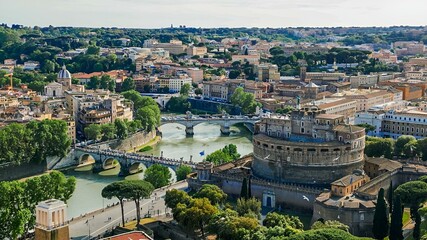 View of a Mausoleum of Hadrian, also known as Castel Sant'Angelo in Parco Adriano, Rome, Italy.