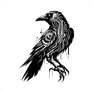 recommend clip art:  raven bird silhouette in animal cyberpunk, modern futuristic illustration