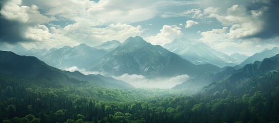 Majestic mountain range with clouds
