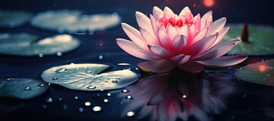 Pink water lily on pond