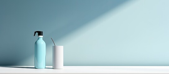 Blue bottle and white tube on table